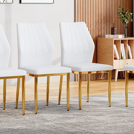 Set of 6 Gold - and - White Dining Chairs, 37 inches High: Ergonomic PU Backrest, Combines Comfort and Style.Perfectly blends comfort and elegance, Injecting more comfort and style into dining time.