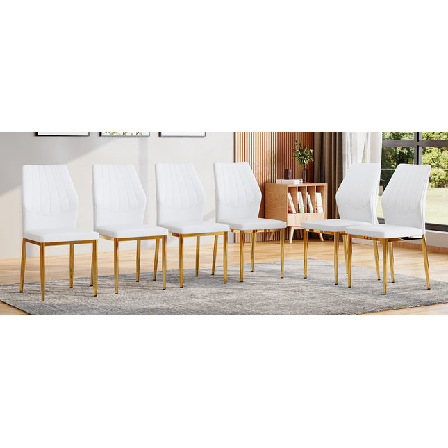 Set of 6 Gold - and - White Dining Chairs, 37 inches High: Ergonomic PU Backrest, Combines Comfort and Style.Perfectly blends comfort and elegance, Injecting more comfort and style into dining time.