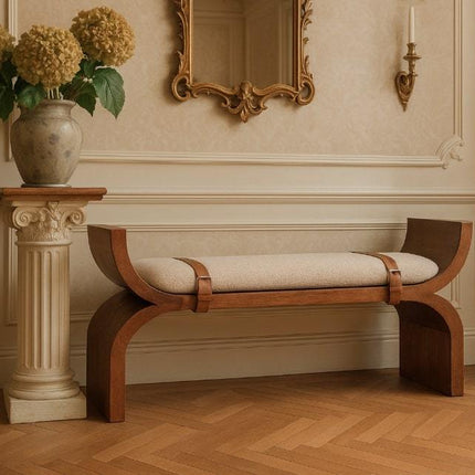 Solid Wood Stirrup Curve Bench,Brown