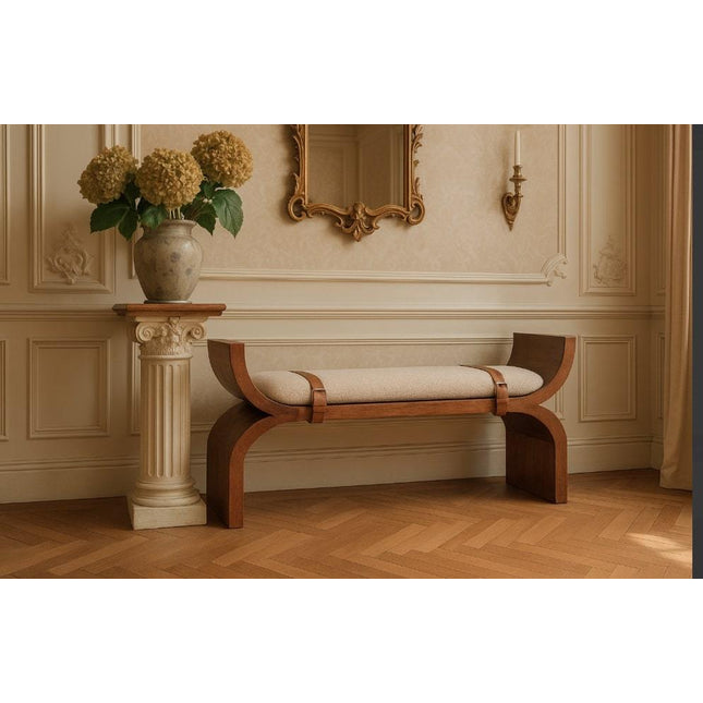 Solid Wood Stirrup Curve Bench,Brown