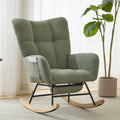 Teddy Fabric Wingback Glider Rocker & Ottoman Set, Nursery Nursing Rocking Chair with Side Storage Pocket, Smooth Gliding Motion, Safe Solid Wood Base, Comfy Accent Chair for Living Room,Green.