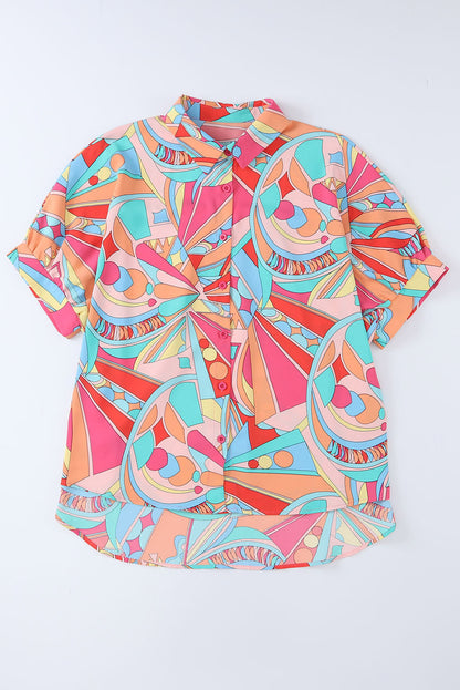 Multicolor Abstract Print Half Batwing Sleeve Loose Shirt - Eloy Royal