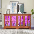 Vintage LED Curio Display Cabinet - Antique Glass Door Showcase with Adjustable Shelves for Collectibles, Four-Door Design Ideal for Home or Office Décor-OAK