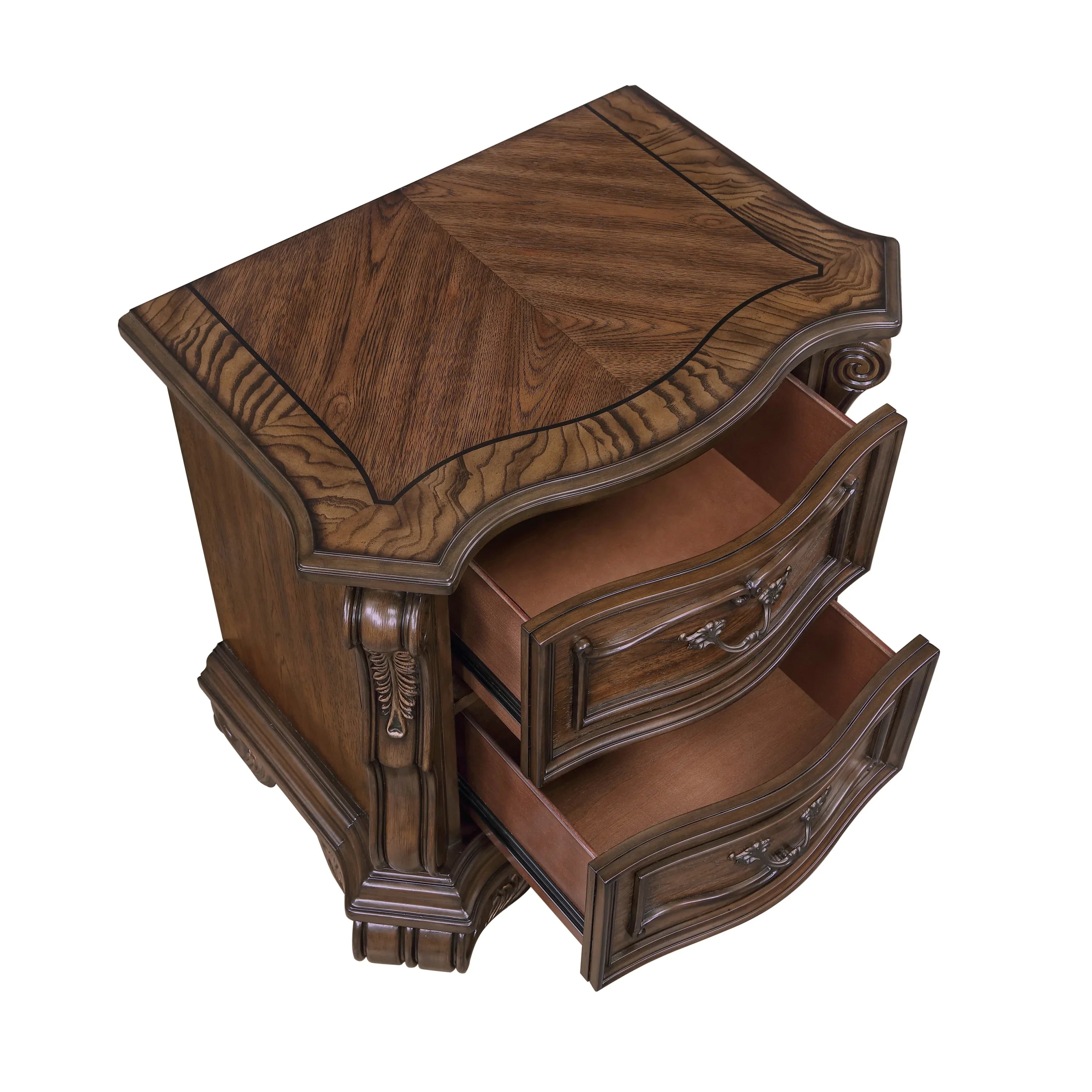 Formal Traditional Dark Brown Finish Luxury Nightstand of 2x Drawers Gold Accent Detailing Bedroom Furniture 1pc Bedside Cabinet - Eloy Royal