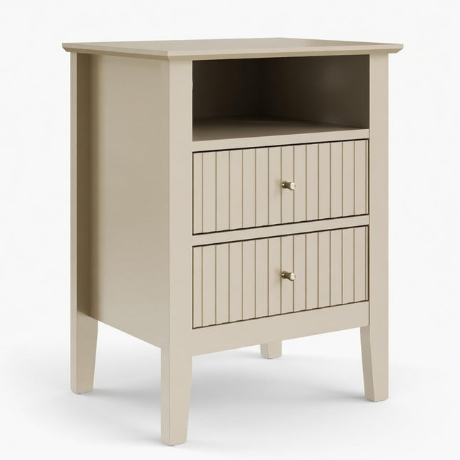 Modern Beige Fluted 2-Drawer Nightstand Set of 2, Engineered Wood with Gold Knobs, 18'W x 14'D x 23'H