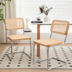 Dining Chairs Set of 2, Velvet Rattan Side Accent Chairs with Chrome Legs, Modern Mid Century Breuer Designed Chairs, Upholstered Dining Living Room Kitchen Chairs