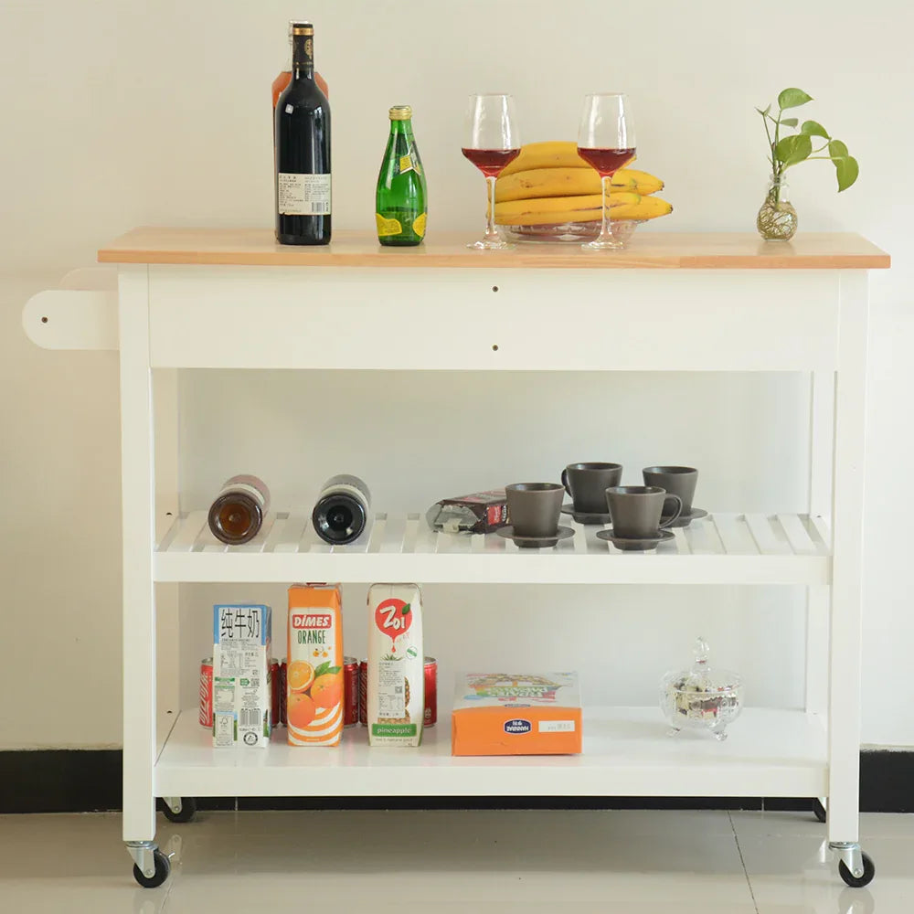 Kitchen Island & Kitchen Cart, Rubber Wood Top, Mobile Kitchen Island with Two Lockable Wheels, Simple Design for Easy Storing and Fetching, Two Drawers Give Unique Storage for Special Utensil. - Eloy Royal