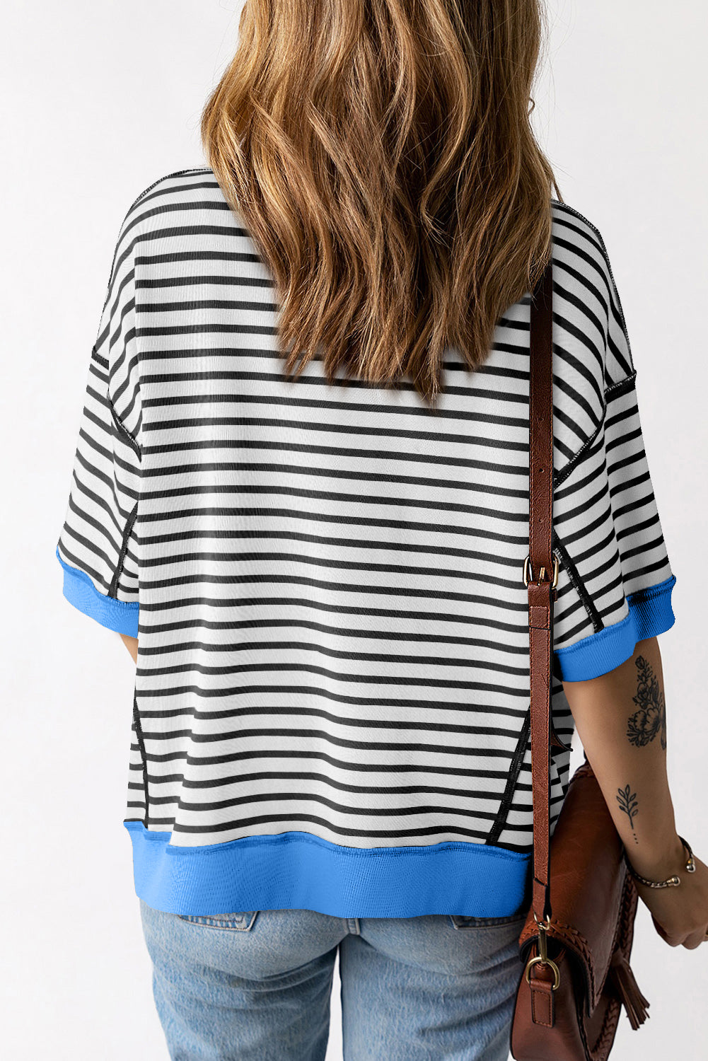 Pink Stripe Colorblock Drop Sleeve Loose Top - Eloy Royal