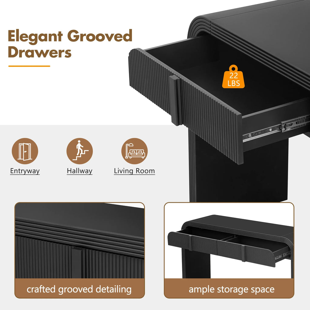 TREXM Modern Console Table with 2 Storage Drawers, Fluted Entryway Table with Rounded Silhouette for Hallway Living Room and Entryway (Black) - Eloy Royal