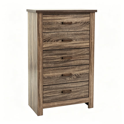 Modern Nordic Bedroom Storage Organizer, Dark Brown Wood 5-Drawer Chest, Space-Saving 34x16x49 in