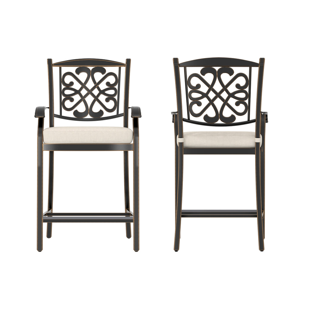 4 Pieces Cast Aluminum Diamond-Mesh Curved Backrest Dining Bar High Chairs (Beige)