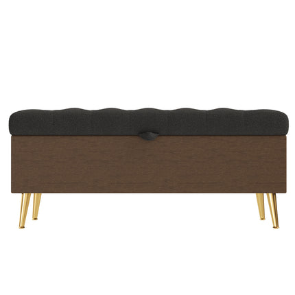 Modern Tufted Storage Ottoman Bench in Grey with Gold Metal Legs, Upholstered Plywood Frame, 44.7'L x 17.9'W x 19.3'H