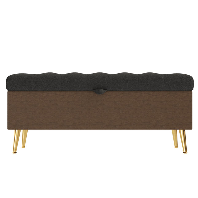Modern Tufted Storage Ottoman Bench in Grey with Gold Metal Legs, Upholstered Plywood Frame, 44.7'L x 17.9'W x 19.3'H