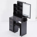 29.2' Small Size Left Bedside Cabinet Vanity Table + Cushioned Stool, 2 AC+2 USB Power Station, Hair dryer bracket, Extra Large Touch Control Sliding LED Mirror, Tri-color Switching, Brightness Adjust - Eloy Royal