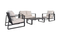 Luxury 4-piece Dark Gray Aluminum Patio Furniture Set - Light Gray Cushions, Loveseat, Armchairs, And Coffee Table
