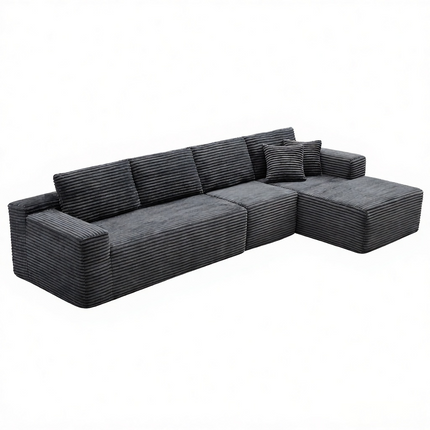 134' Modern Minimalist Modular Sectional Couch, Comfort L Shaped 4-Seat Lounge Sofa for Living Room, Right Hand Facing