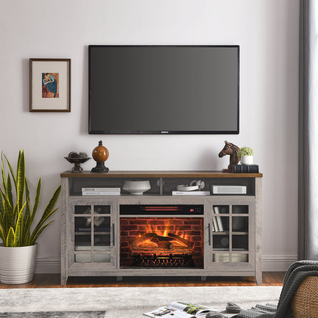 Lucan Fireplace TV Media Stand, Gray Wash, 55 in