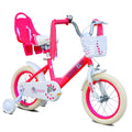 A1202 Kids Bike for Girls 12 14 16 Inch with Training Wheels, Adjustable Seat, Front Basket, Doll Seat & Colorful Streamers, Toddler Bicycle for 2-7 Years Old, Red Kids' Bikes for Birthday Gift