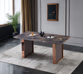 Faux Marble MDF Dinning Table for 6 or 8,Rectangular 70.8'L*35.4'W*29.8'H, Luxurious Rocky Stone Effect Top Stainless Steel Legs Modern, Durable, Easy to Assemble for Kitchen/Living Room/Meeting Brown