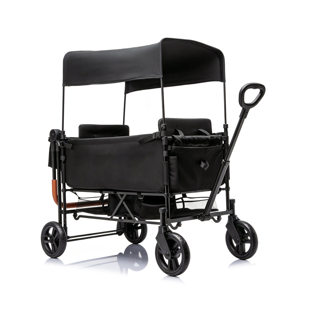 Wagon Stroller for 2 Kids,Adjustable Height Push/Pull Handle,Detachable and Movable canopy,8' All-Terrain PU Wheels,Foldable Lightweight Frame,97L Large Capacity for Daily Walks,Camping&Grocery Runs