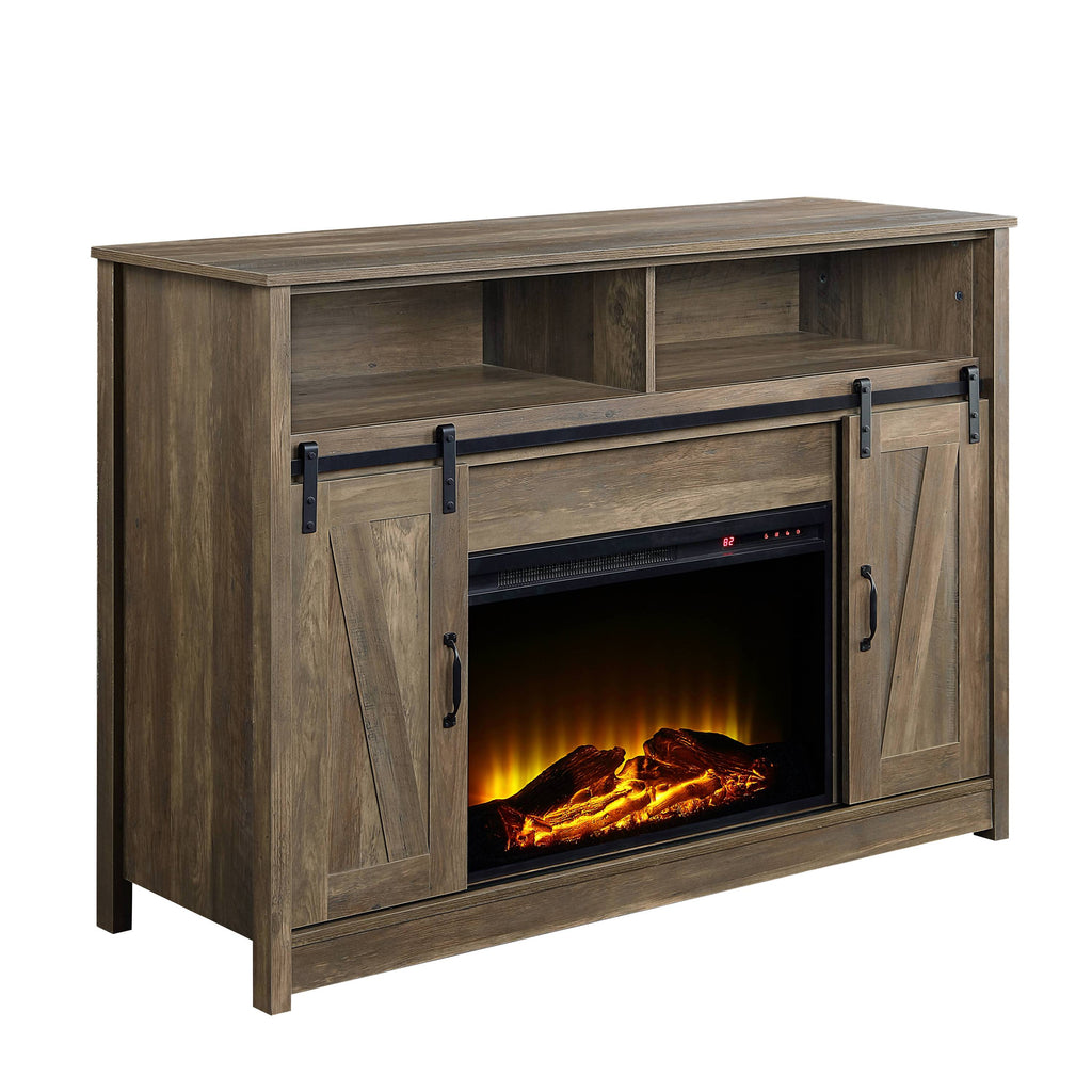 Tobias Rustic Oak Finish Fireplace with Shelf Storage