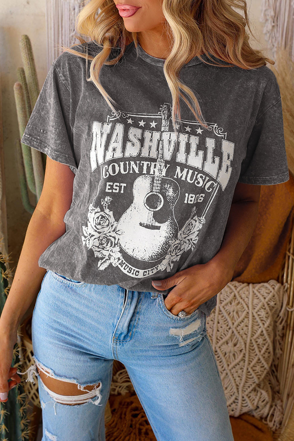 Red Nashville Rock Band T Shirt Vintage Washed Tee - Eloy Royal