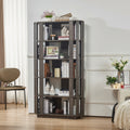 Wooden Oval Open Bookshelf, MDF Grid Frame Freestanding Bookcase, 5-Tier Easy Assembly Storage Display Rack for Living Room Home Office Decor, DIY Free Combination Storage Cabinet Study Room