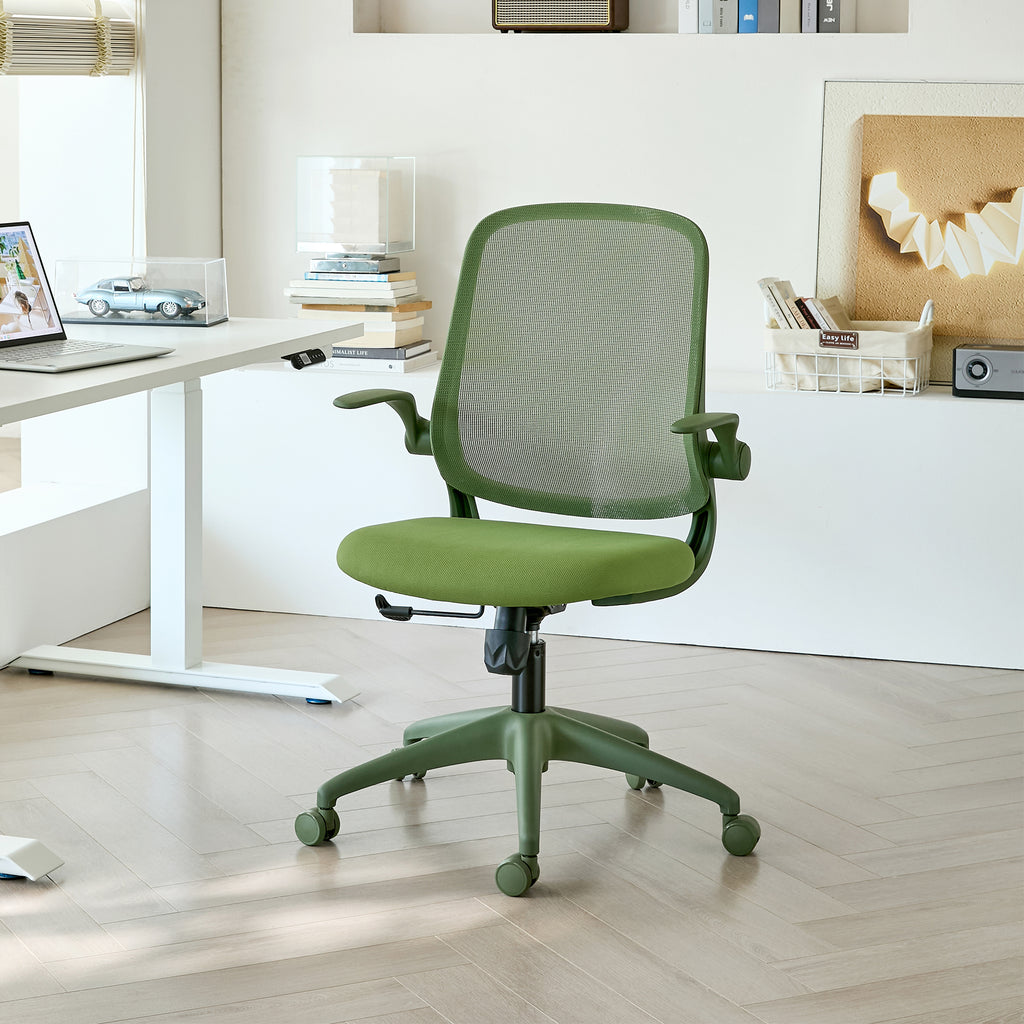 Ergonomic Color Office Chair 350LBS, Home Office, Mesh Back, Integrated Molded Foam, Comfortable Sitting, Flipping Armrest, Fireproof, Rotating, Lifting Multifunctional Chair (Green)