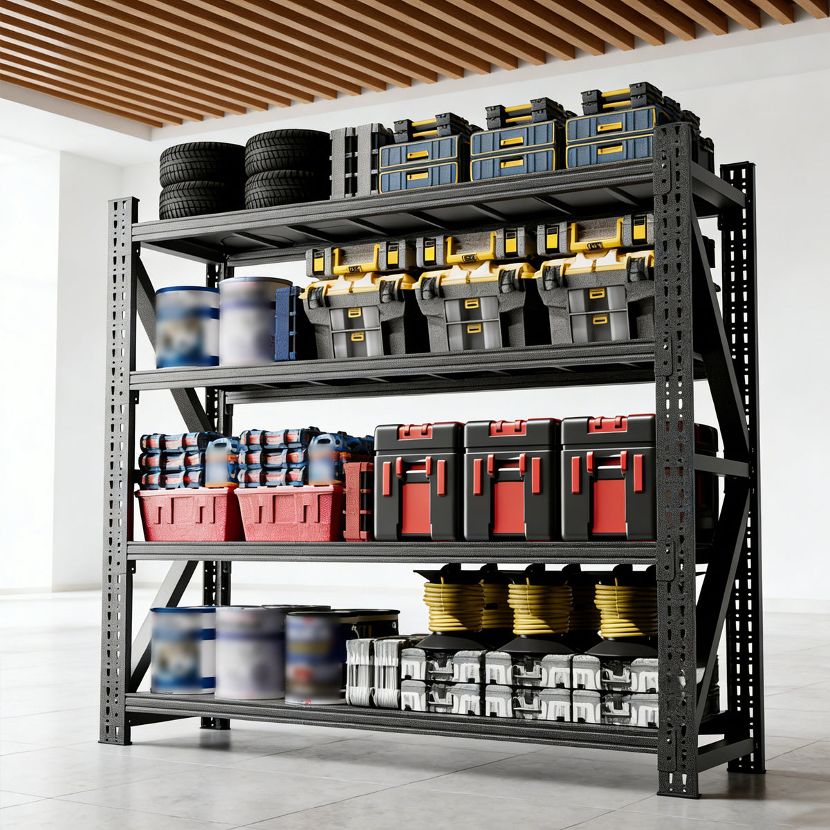 Heavy Duty Garage Shelving 6000LBS, Extra Wide Metal Adjustable Shelves (69'H x 75'W x 23.7'D) Industrial Storage Unit for Warehouse, Black
