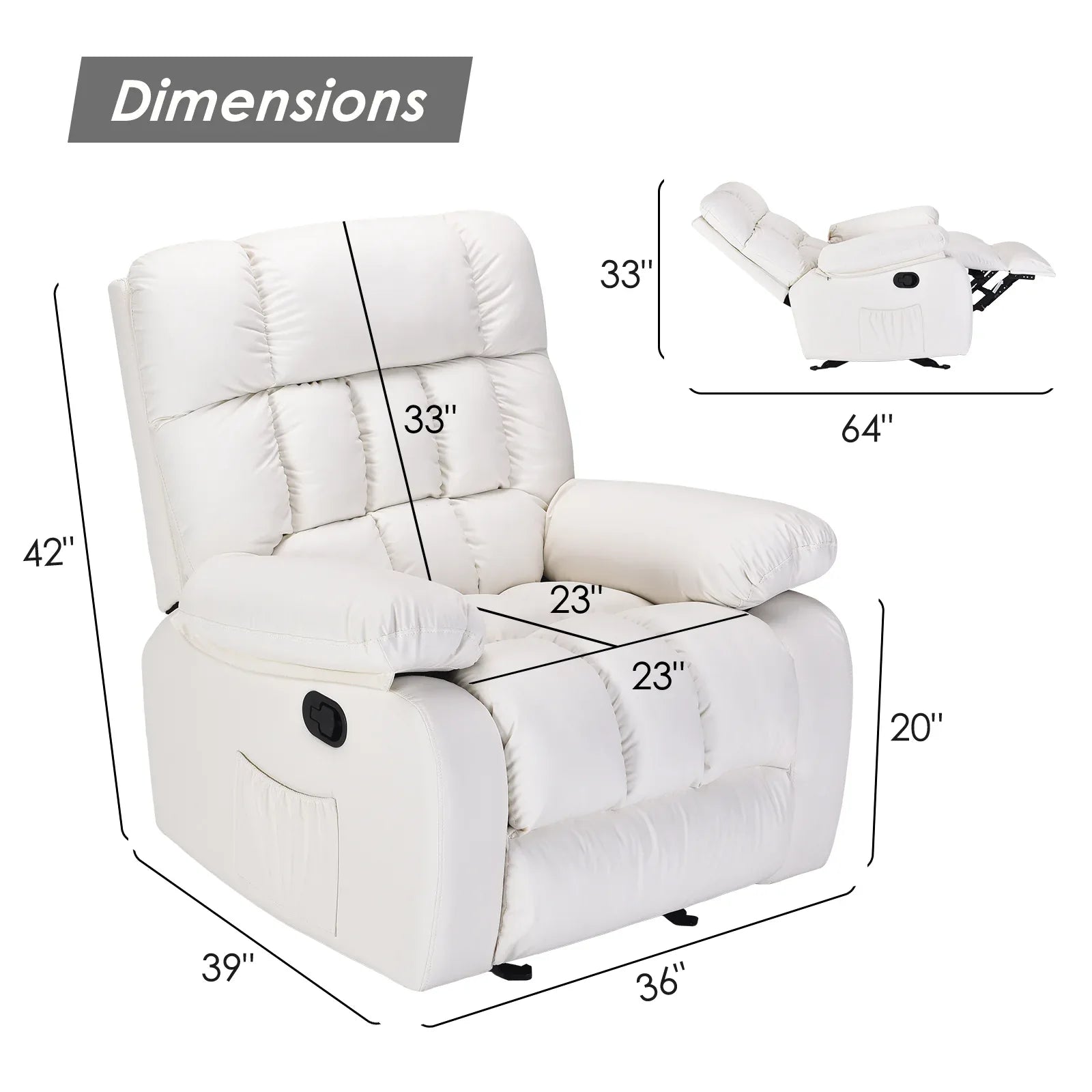 Recliner Chair, Upholstered Rocker Recliner Chair with Side Pocket, Ergonomic 110°-160° Adjustable Reclining Chairs for Adults, Single Sofa Chair with Footrest,Recliner Sofa for Living Room - Eloy Royal