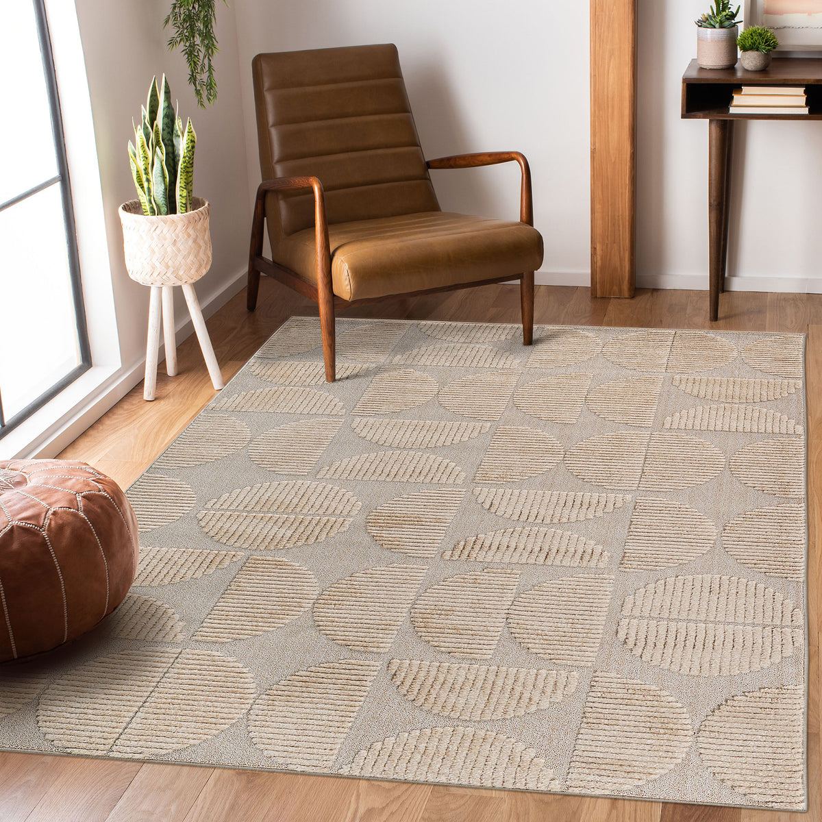 Step Collection High-Low Beige Indoor Area Rug, 7'9''x10', Modern, Contemporary, Non-Shedding & Easy to Clean, Ideal for Living Room, Bedroom, Dining Space, 120*93 inch
