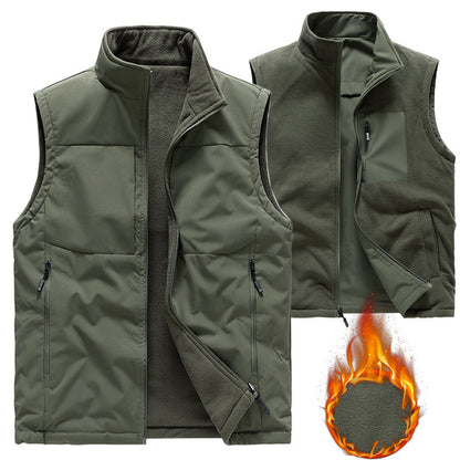 Men's Double-sided Fleece Vest Winter Warm Loose Sleeveless Tank Outdoor Workwear Vest Clothing