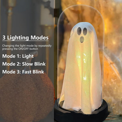 Light Up Ghost In Glass Cloche Light Up Ghost In Glass Clock