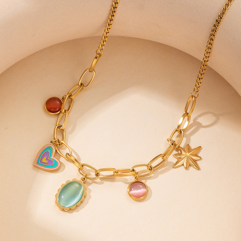 Fashion Color Candy Love Heart Color Gem Necklace