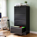 4 Drawer Lateral File Cabinet with Lock, Metal Lateral Filing Cabinet for Home Office, Steel Wide Horizontal Filing Cabinets for Letter/Legal/A4/F4 Hanging Files (Black)