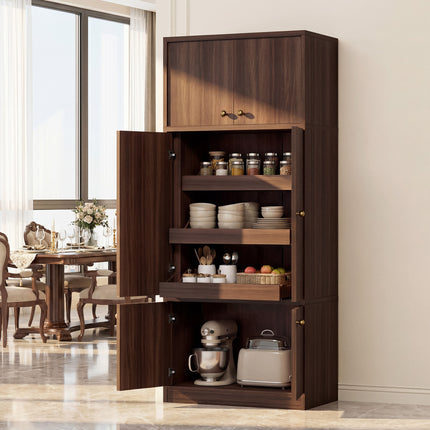 Tall Kitchen Pantry Cabinet 71 Inch Freestanding Storage Cabinet with Doors and Shelves, Adjustable Shelves, E1-Grade Wood, Walnut for Kitchen Pantry, Pantry Cabinets for Kitchen Storage