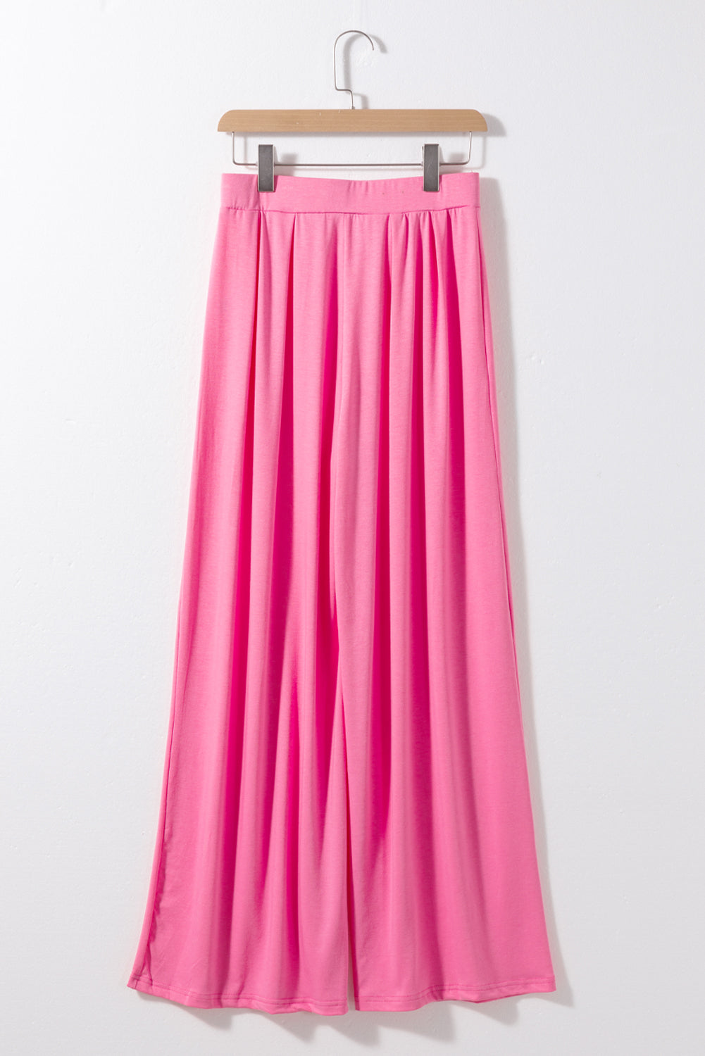 Strawberry Pink Plain Slim Fit Crop Top And Wide Leg Pants Set - Eloy Royal