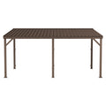 10'x16' Hardtop Lean to Gazebo with Gutters, Connectable Wall Mounted Gazebo Pergola with Galvanized Steel Roof, 60MPH Wind Resistance, Outdoor Large Metal Canopy, for Patio, Deck, Lawn - Brown