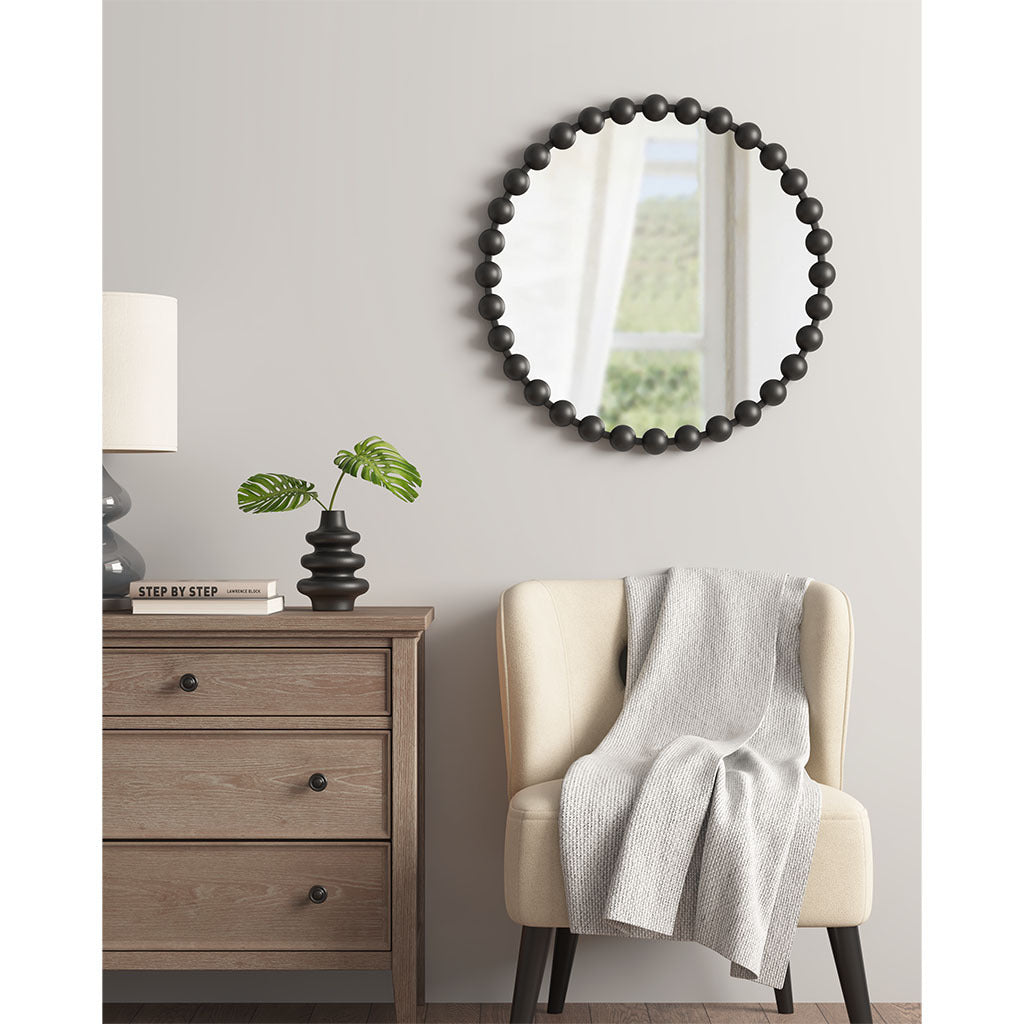 Beaded Round Wall Mirror 27'D