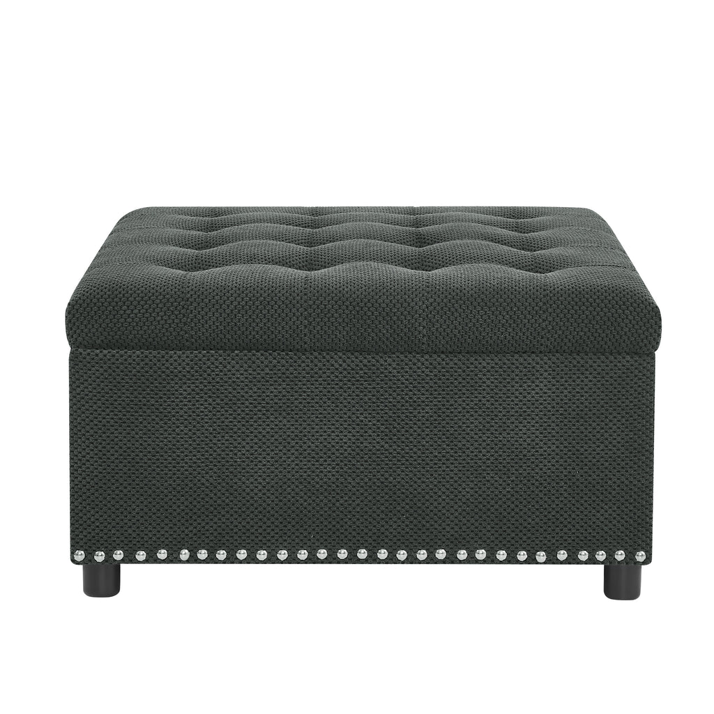 Tufted Storage Ottoman with Nailhead Trim, Square Upholstered Footstool, Fabric and Wood Coffee Table for Living Room, Bedroom, Small Space Furniture