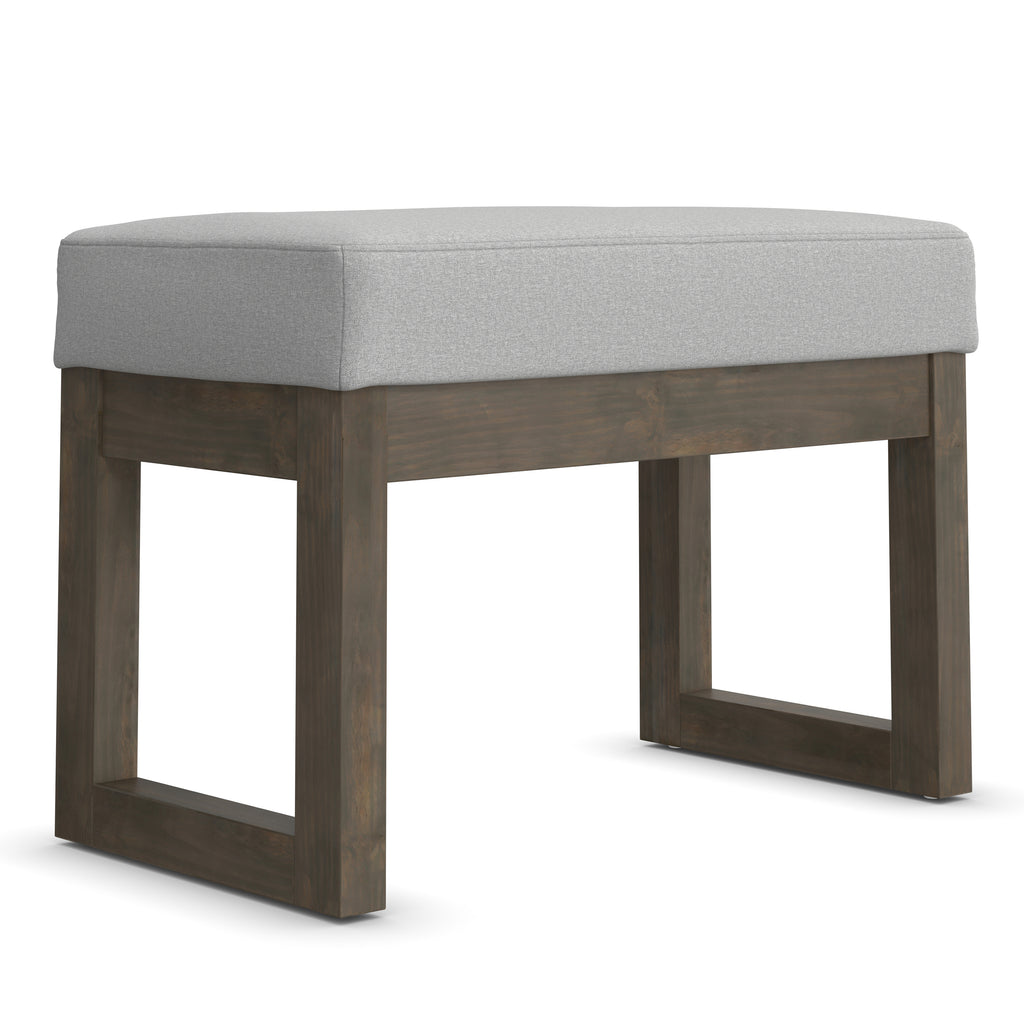 Milltown Small Ottoman Bench in Light Stone Grey with Solid Pine Frame and Linen-Look Upholstery, 14.4' D x 26.8' W x 18.3' H