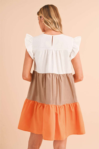 Apricot Ruffle Color Block Tiered Mini Dress