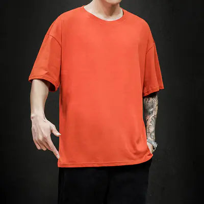 Men's Casual Cotton Short Sleeve Tee - Oversized Streetwear T20999 Orange S