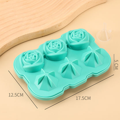 6-piece Diamond Rose Ice Tray Edible Silicon Ice Cube Mold