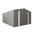10 x 14 FT Outdoor Metal Storage Shed, Durable Garden Shed with Three Lockable Doors and Clear Window for Backyard, Patio, Garden, All-Weather Shelter for Bike, Gardening Tools, Lawn Mowers, Grey