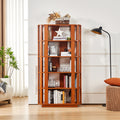 Wooden Oval Open Bookshelf, MDF Grid Frame Freestanding Bookcase, 5-Tier Easy Assembly Storage Display Rack for Living Room Home Office Decor, DIY Free Combination Storage Cabinet Study Room