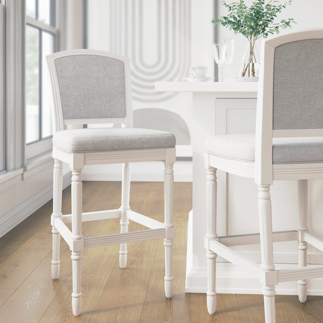 31' White Bar-Height Bar Stool with Gray Upholstered Seat and Back, 1PC