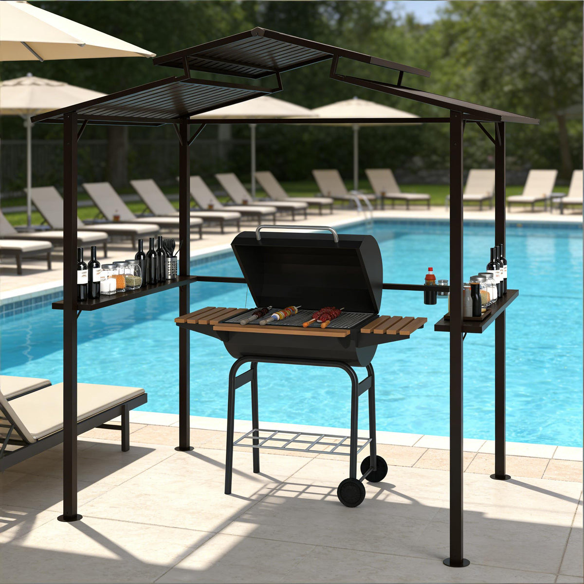 Outdoor Pergola Canopy,Pool BBQ Cooking Pergola Canopy,Hardtop Grill Gazebo