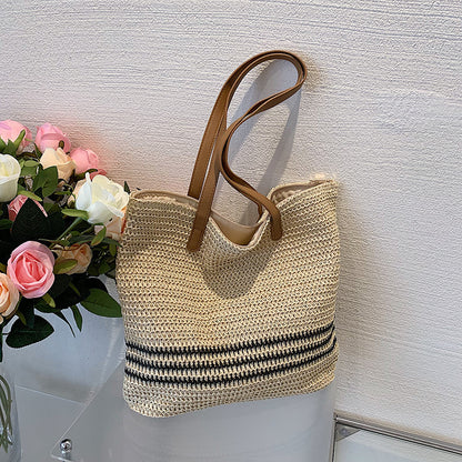 Striped Large Capacity Casual Handbag Summer Straw Bags