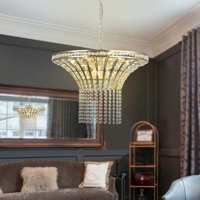 8-Light 23.6 in Wide Crystal Waterfall Chandelier